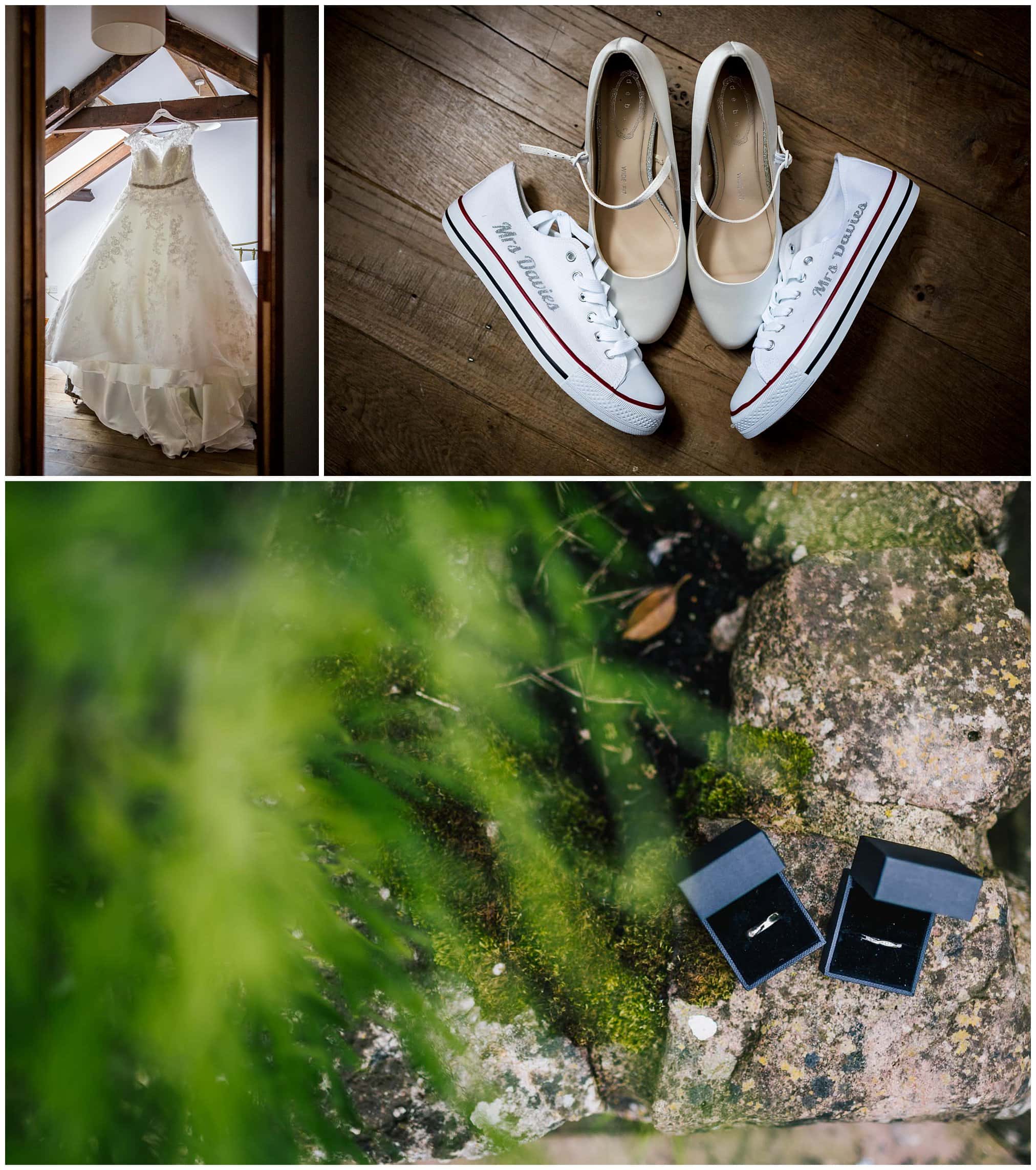 wedding dress and shoes, rings wedding photographer south wales
