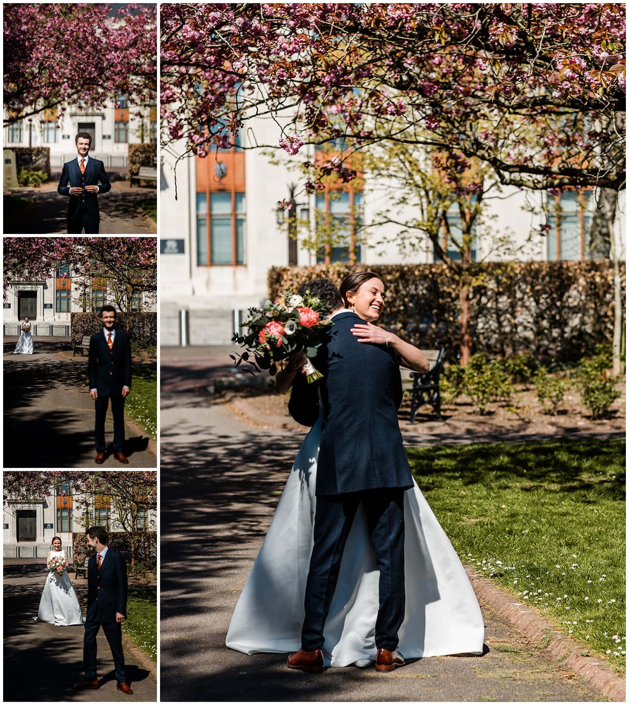 First look wedding photography in Alexandra gardens in Cardiff.