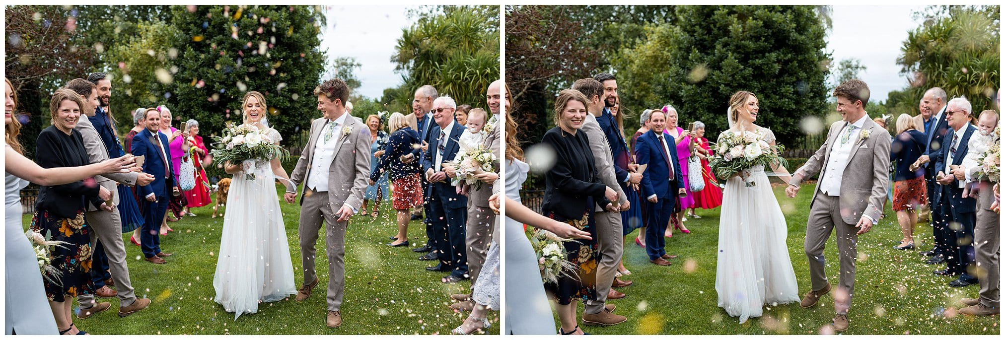 bride and groom confetti walk