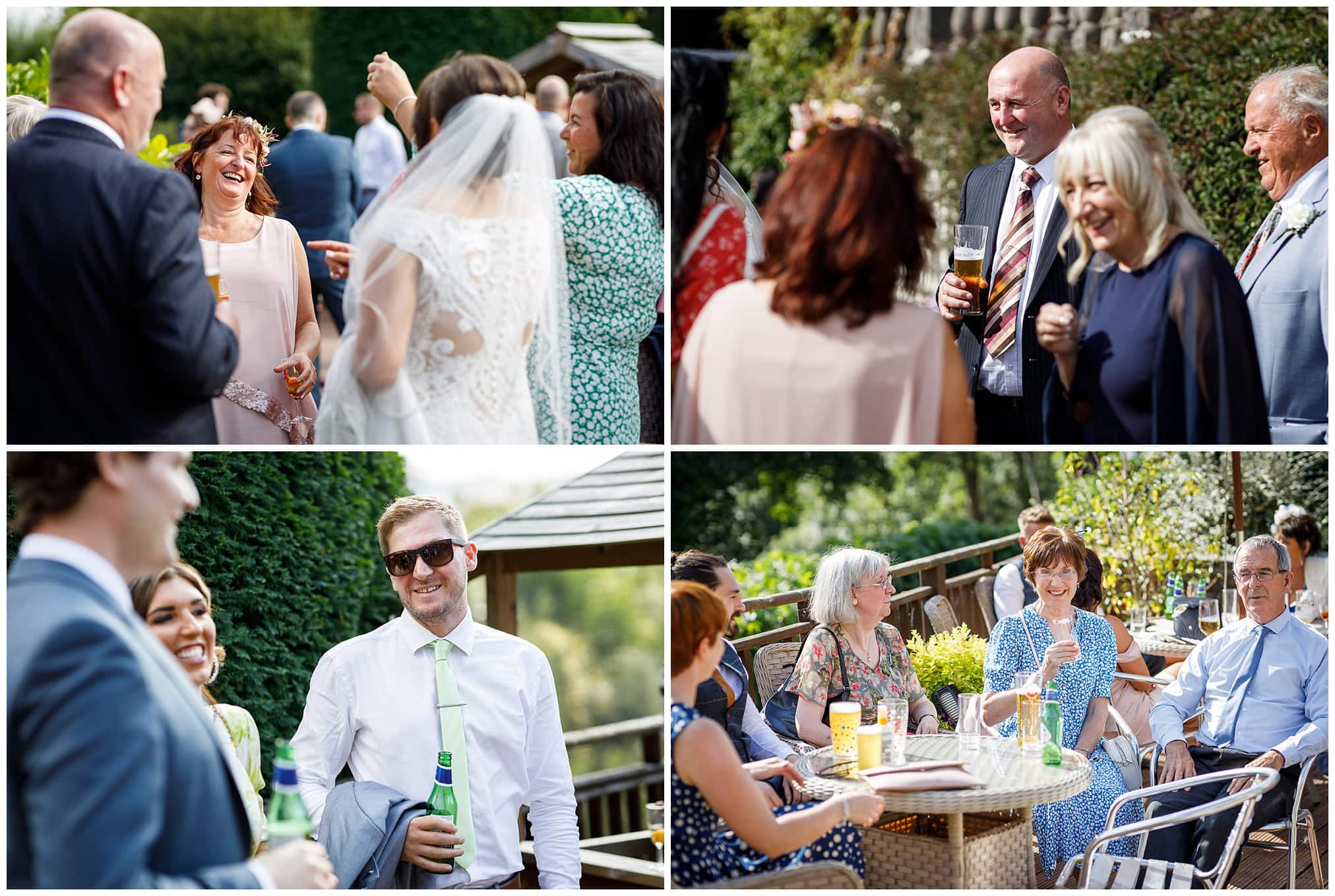 guests enjoy drinks at peterstone court wedding