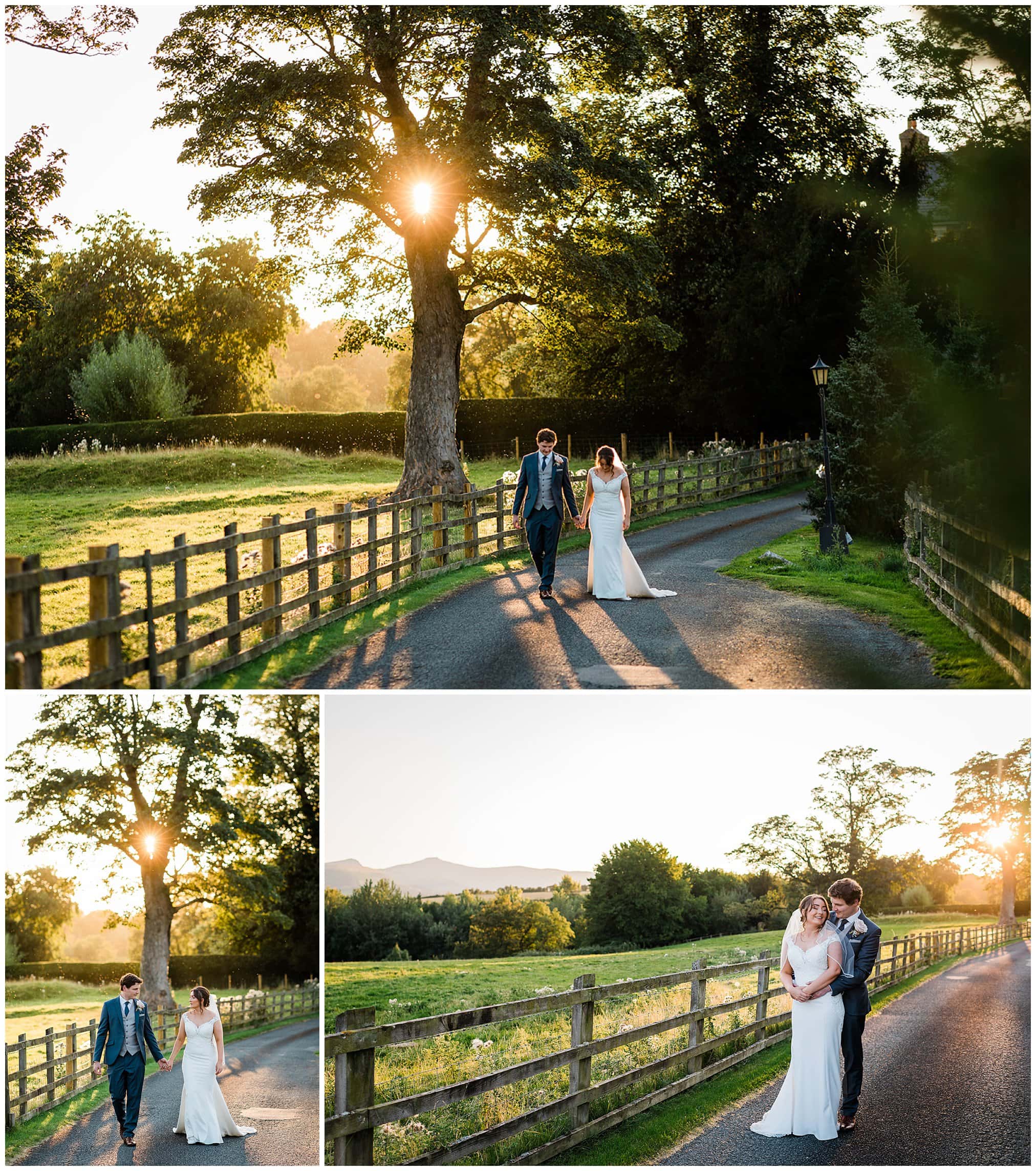 sunset at peterstone court wedding in brecon