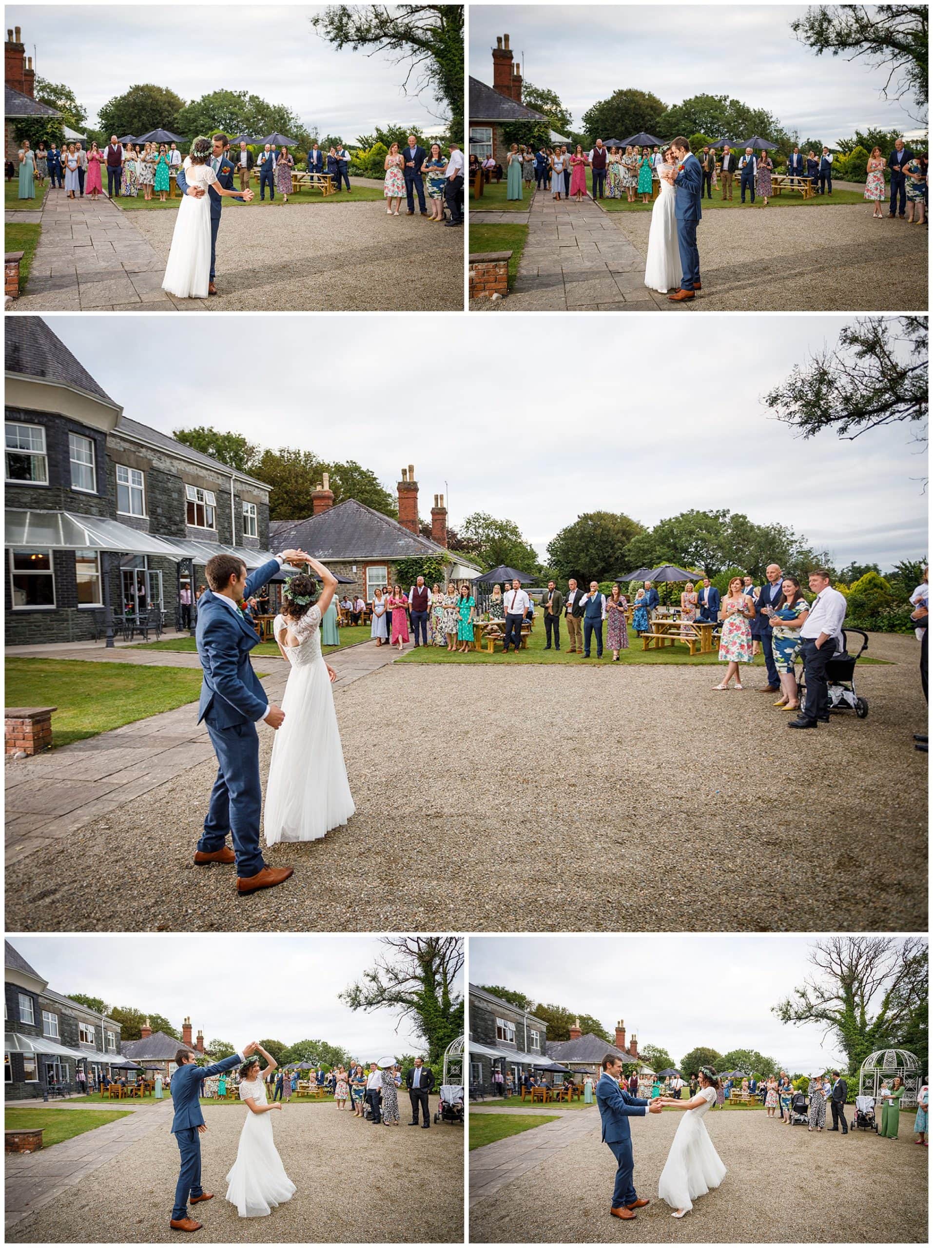 wedding day first dance outside at broadway house in laugharne