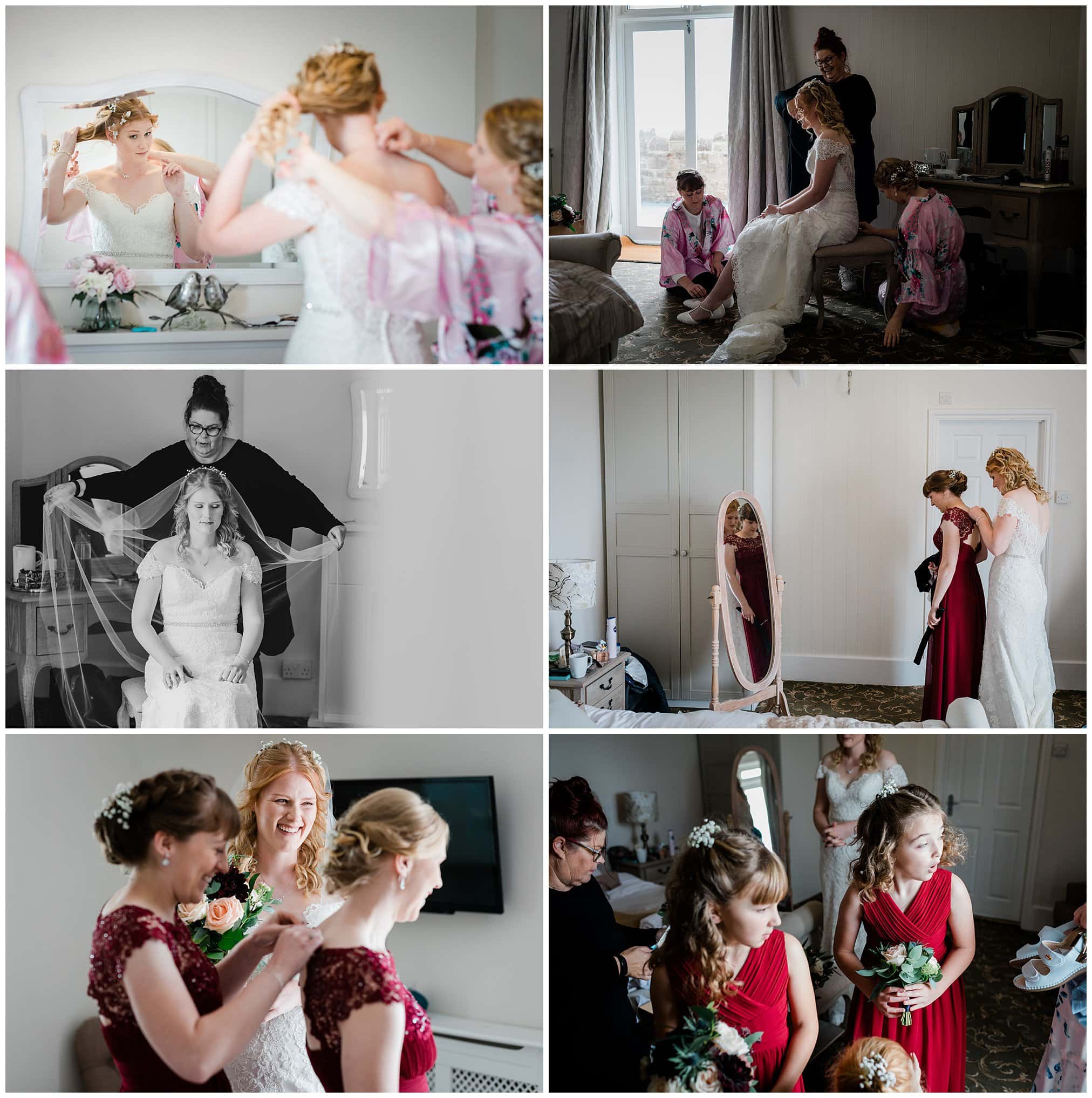 bride and bridesmaids getting ready at caer llan in monmouth