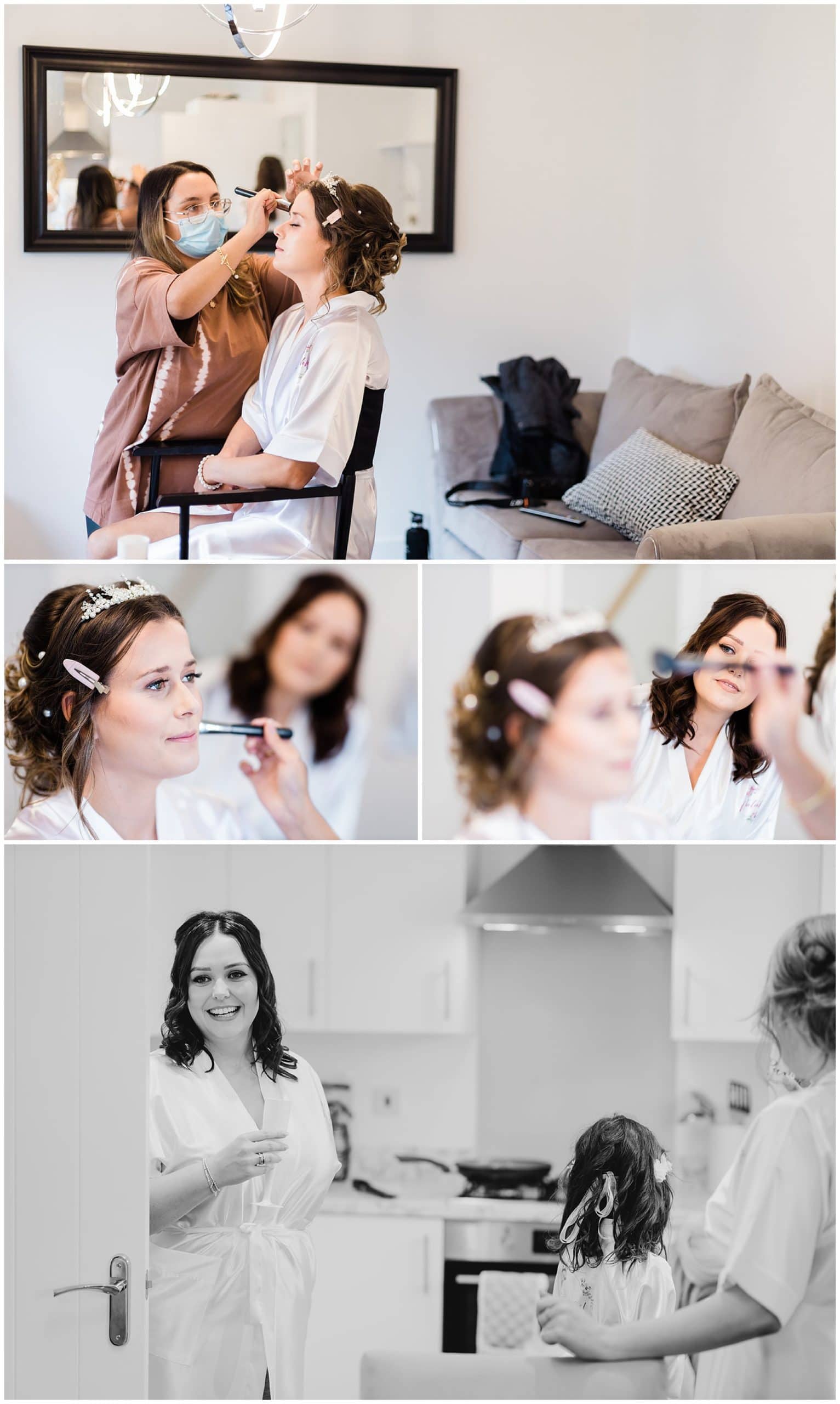 bride getting her makeup done at her home before her fairyhill wedding