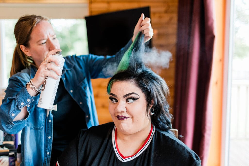 hairdress at canada lodge and lake wedding