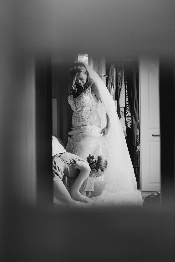 bride getting ready by swansea wedding photographer John Wellings